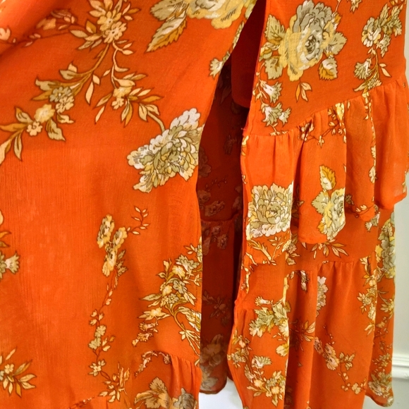 Urban Outfitters Orange/Yellow MultiColor Floral Strappy Ruffle Maxi Dress,Large - Picture 10 of 16